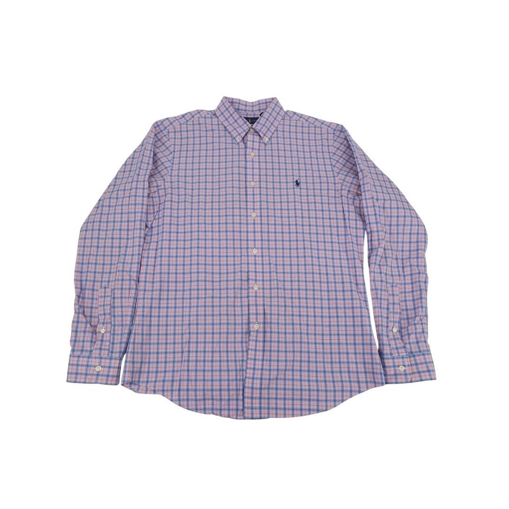Ralph Lauren Button Down Shirt Mens Large Slim Fit Pink Blue Plaid Long Sleeve - Picture 1 of 12
